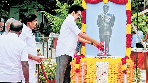 Chief Minister MK Stalin unveiling the statue of Sir John Hubert Marshall on the occasion of his 148th birth anniversary 