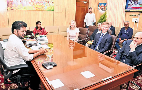 Chief Minister A Revanth Reddy and Chris Kempczinski, chairman & CEO, McDonald’s, meet in Hyderabad on Wednesday.