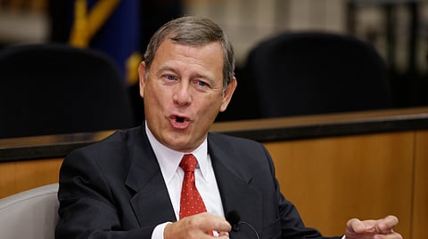 US Supreme Court Chief Justice John Roberts speaks at the University of Nebraska Lincoln, in Lincoln, Neb., Sept. 19, 2014. 
