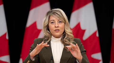 Canada's Foreign Affairs Minister Melanie Joly addresses a news conference in Ottawa, March 12, 2025.