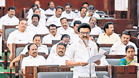 CM M K Stalin speaking in the Assembly.