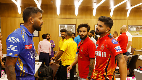Hardik Pandiya, Rajat Patidar (centre) and Shreyas Iyer during IPL captains' meet on Thursday 
