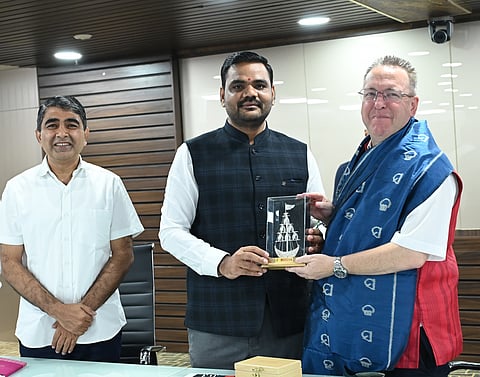 Skill Development and Technical Education Minister Sampad Chandra Swain with British Deputy High Commissioner to East and North-East India Andrew Fleming. 