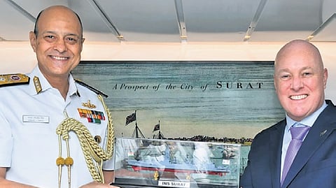 New Zealand Prime Minister Christopher Luxon called on Admiral Sanjay J Singh, Flag Officer Commanding-in-Chief, WNC, and discussed strategic naval engagements, which was followed by a briefing on the command’s role. 