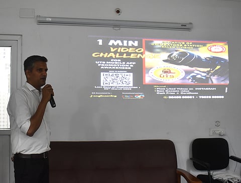  S Sathish, Dy Station Manager, Coimbatore, during the press meet at Coimbatore Railway Junction in Coimbatore on Thursday. 