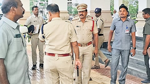 Bomb squad conducting a search at Tirupati Collectorate on Friday.