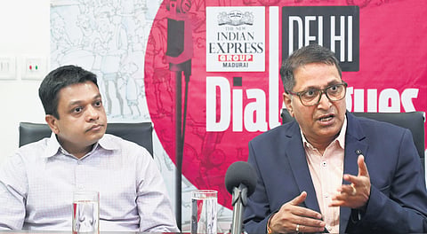 Additional Commissioner of Police (Traffic Headquarters) Satyavir Katara and Deputy Commissioner of Police (Traffic Headquarters) Shashank Jaiswal discussing Delhi's roadways.