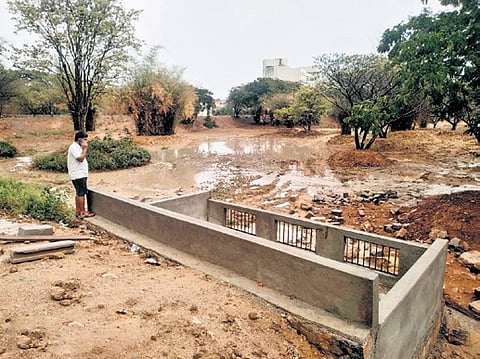 The partially filled B Channasandra Lake in Kasturinagar.