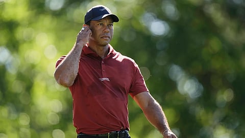 Tiger Woods walks to the green on the fifth hole during final round at the Masters Gulf Tournament at Augusta National Golf Club Sunday, April 14, 2024 in Augusta, Ga.