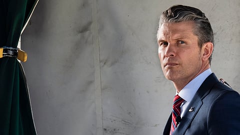 US Defense Secretary Pete Hegseth does a television interview outside the White House, Friday, March 21, 2025, in Washington.