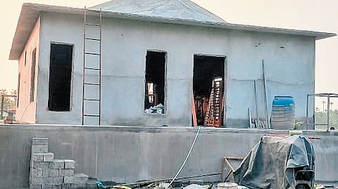 The floating house coming up in Mankombu, Kuttanad. The structure’s foundation comprises 110 vacuum compartments, enabling it to float when water levels rise 