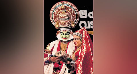 Kalamandalam Gopi portrays Dakshan of ‘Dakshayagam’, alongside Pallipuram Sunil who plays the role of Vedavally 