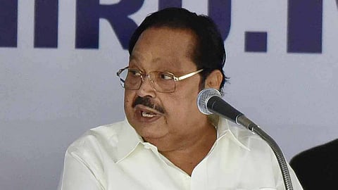 Durai Murugan swearing in as a cabinet minister for Tamil Nadu legislative assembly at Raj Bhavan in Chennai. 