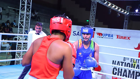 Jaismine Lamboria in action on Wednesday