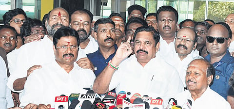 Edappadi K Palaniswami taking to media after landing in Chennai 