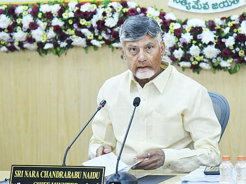  CM Nara Chandrababu Naidu during the 3rd district collectors conference at Secretariat in Velagapudi on Tuesday. 