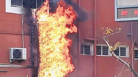 A fire broke out at the Egmore railway station building due to an AC electrical short circuit. 