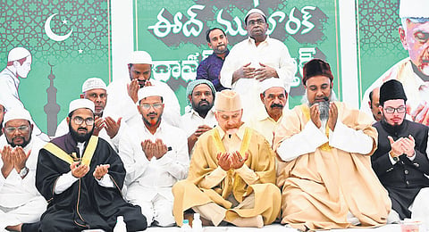 CM Nara Chandrababu Naidu during Iftar organised by the state government on Thursday. 