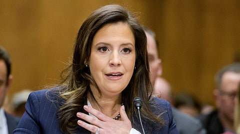 Rep. Elise Stefanik, R-N.Y., testifies during a Senate Committee on Foreign Relations hearing on her pending confirmation to be the United Nations Ambassador, on Capitol Hill, Jan. 21, 2025, in Washington. 