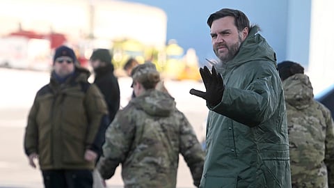 Vice President JD Vance arrives at Pituffik Space Base in Greenland, Friday, March 28, 2025. 