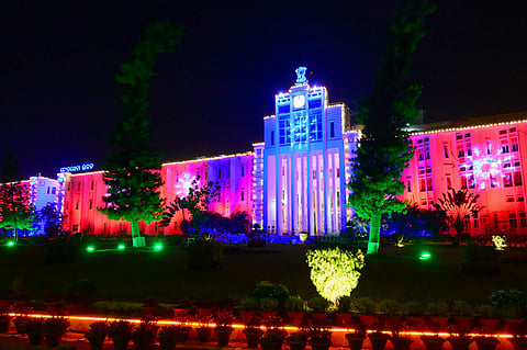 File Photo |  Loka Seva Bhawan illuminated on the eve of Utkal Diwas in Bhubaneswar