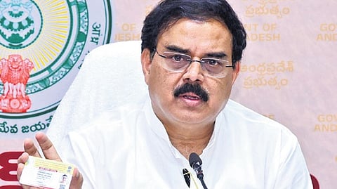 Civil supplies minister Nadendla Manohar addressing the media during the press conference on Tuesday. 