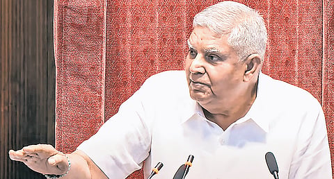 Rajya Sabha Chairman Jagdeep Dhankhar during the Budget session of Parliament.
