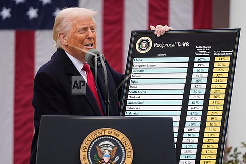 President Donald Trump speaks during an event to announce new tariffs in the Rose Garden at the White House, Wednesday, April 2, 2025, in Washington. 

