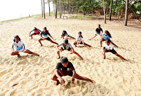 Paravur Kabaddi Academy U-19 team on Kuzhipilly beach