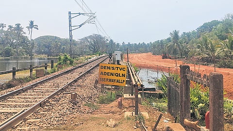 Track doubling work progressing near Kumbalam railway station 