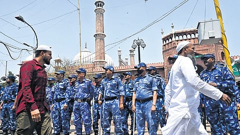 Personnel stand guard near Jama Masjid amid heightened security 