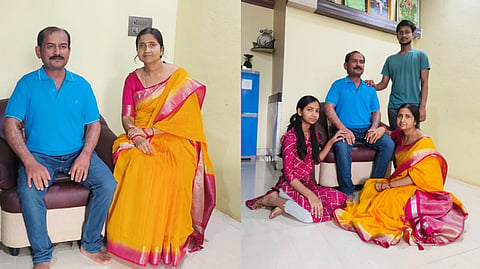 Sagarika Roy and two children with Dr Samir Roy's silicone statue. 
