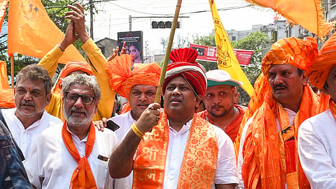 West Bengal BJP President Sukanta Majumdar with party leaders participates in a rally to celebrate Ram Navami festival