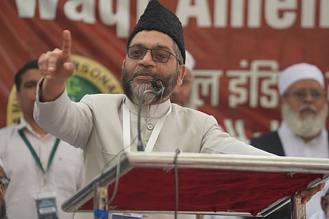 Syed Sadatullah Hussaini, President Jamaat-e-Islami Hind, addressing a protest against the Waqf Amendment Bill 2024 at Jantar Mantar on March 17, 2025. 