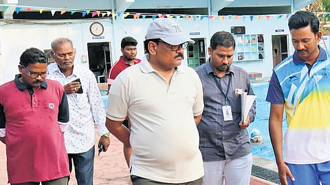 GMC Commissioner P Srinivasulu inspected the basic amenities at NTR Municipal Stadium on Tuesday. 