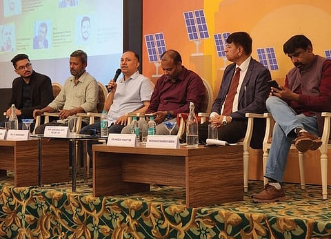 R Harikumar, director of Energy Management Centre, speaking at the roundtable discussion on ‘Future of Renewable Energy in India: Emerging trends and opportunities’ in Thiruvananthapuram on Tuesday.