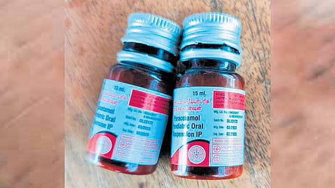 Expired bottles of paracetamol paediatric oral suspension.