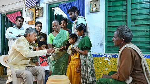 CM Nara Chandrababu Naidu at Vadlamanu of Agiripalli mandal where he interacts with people on Friday. 