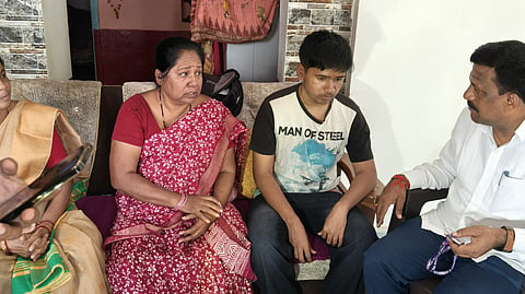 Member of Commission for the protection of Child rights Shashidhar speaking with student Suchivrat Kulkarni and with his parents. He told Express over phone that Commission hads registered suo- moto complaint.