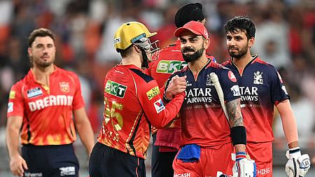 Royal Challengers Bengaluru's Virat Kohli  after their win against Sunrisers Hyderabad in the Indian Premier League (IPL) match.