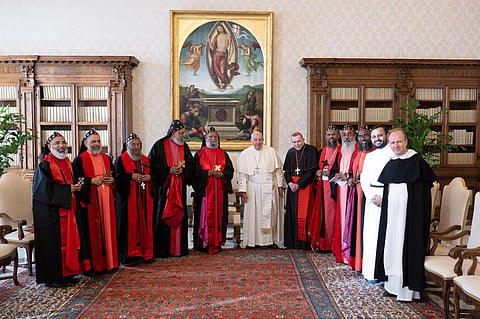  Dr Joseph Mar Barnabas Suffragan Metropolitan and other bishops of Mar Thoma Church with Pope Francis during a visit to Vatican for Mar Thoma-Catholic Church dialogues.