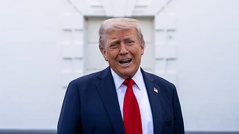 US President Donald Trump speaks with reporters at the White House, Wednesday, April 23, 2025, in Washington. 