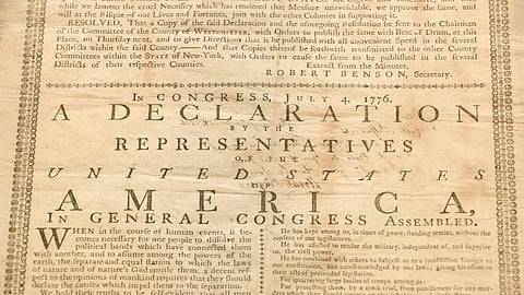  A 1776 broadside printing of the Declaration of Independence is displayed at the Museum of the American Revolution in Philadelphia on June 17, 2019.