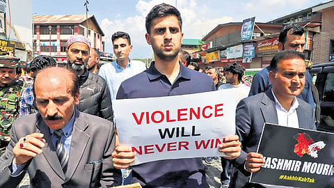 CM Omar Abdullah’s sons during a protest demonstration in Srinagar.