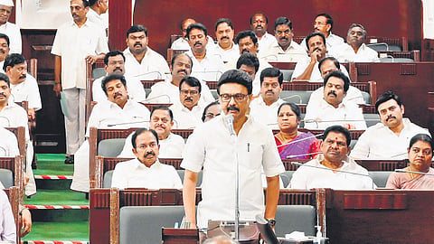 Chief Minister MK Stalin addressing the Assembly on Thursday 