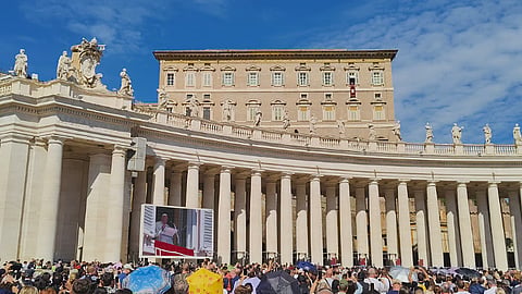 Pope Francis seen addressing the faithful on Sunday, October 6, 2024
