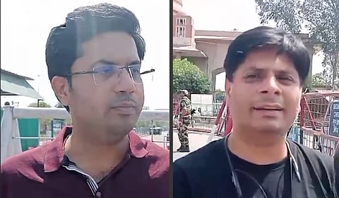 Dr Vikram Udasi waiting for his wife Priya (L); Rishi Kumar waiting for his wife Savita