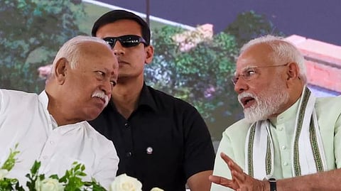 RSS chief Mohan Bhagwat with Prime Minister Narendra Modi.