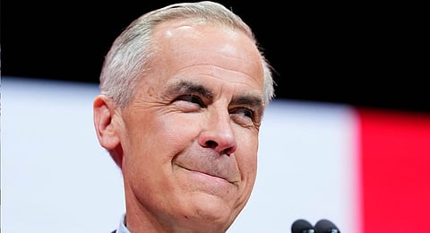 Canadian Prime Minister Mark Carney speaks to supporters on stage at his campaign headquarters after the Liberal Party won the Canadian election in Ottawa, Ontario, Tuesday, April 29, 2025.