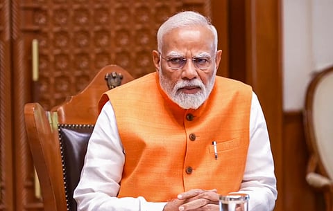 Prime Minister Narendra Modi chairs a meeting with Defence Minister Rajnath Singh, NSA Ajit Doval and armed forces chiefs in New Delhi. 
